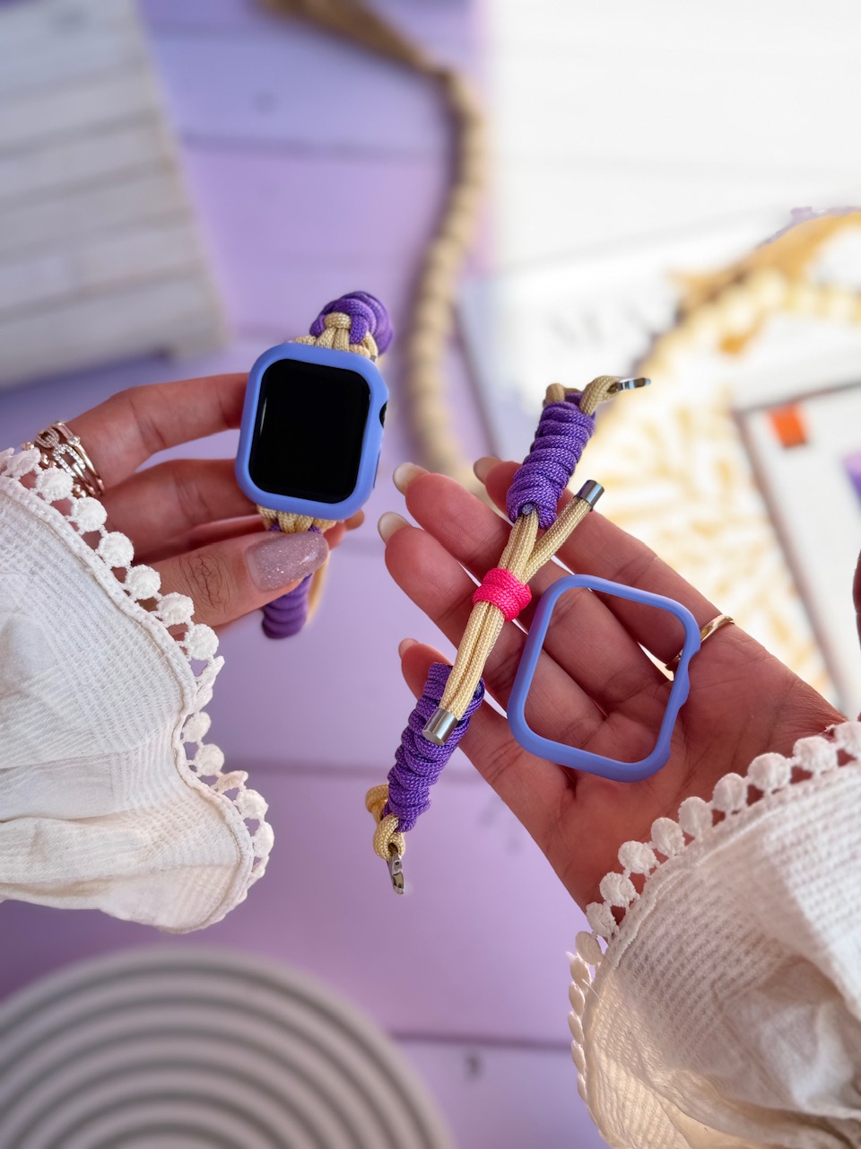 بند اپل واچ بافت بنفش کنفی با گارد سیلیکونی